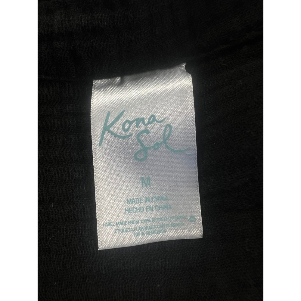 Kona Sol Top Cover Up Swim Black Gauze Cotton Button Down Beach Resort Medium - Picture 5 of 11